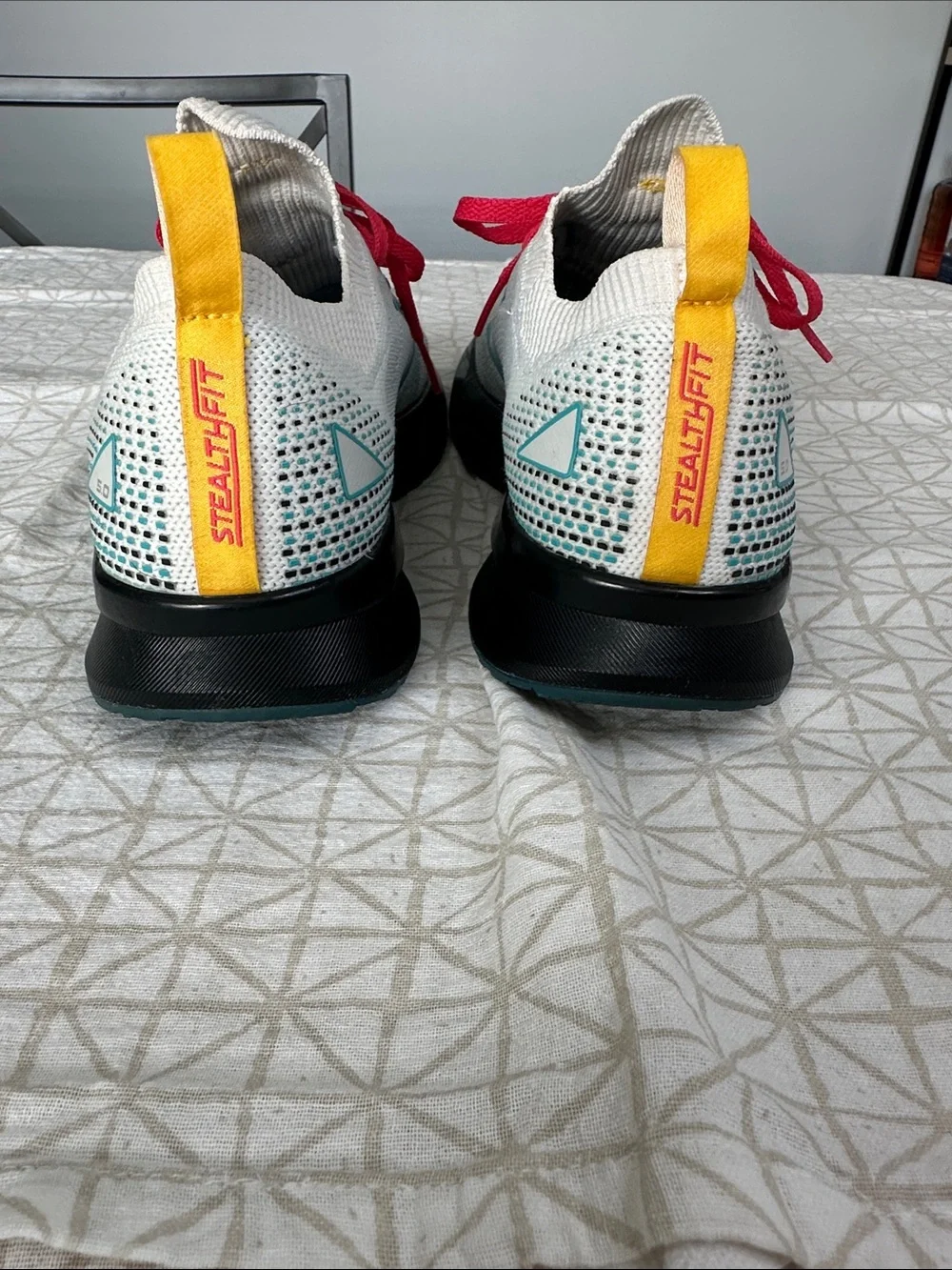 Women's Brooks Levitate 5 White Running Shoes with Yellow/Teal/Pink Accents